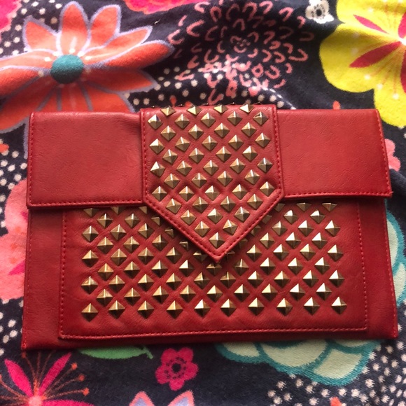 MMS Design Studio Handbags - MMS Red Clutch with Gold Accents & Chain